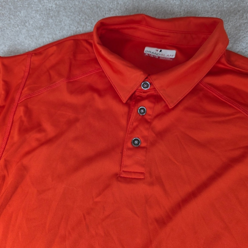 Grand Slam Polo Shirt Mens XL Bright Orange Short Sleeve Performance Golf Logo